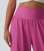 Pantalon décontracté taille haute ventre plat à rayures séchage rapide avec poches - UPF40+