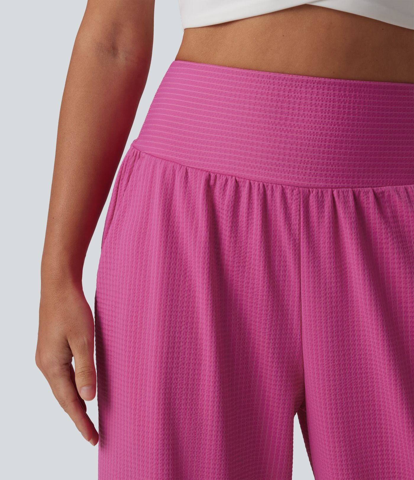 Pantalon décontracté taille haute ventre plat à rayures séchage rapide avec poches - UPF40+