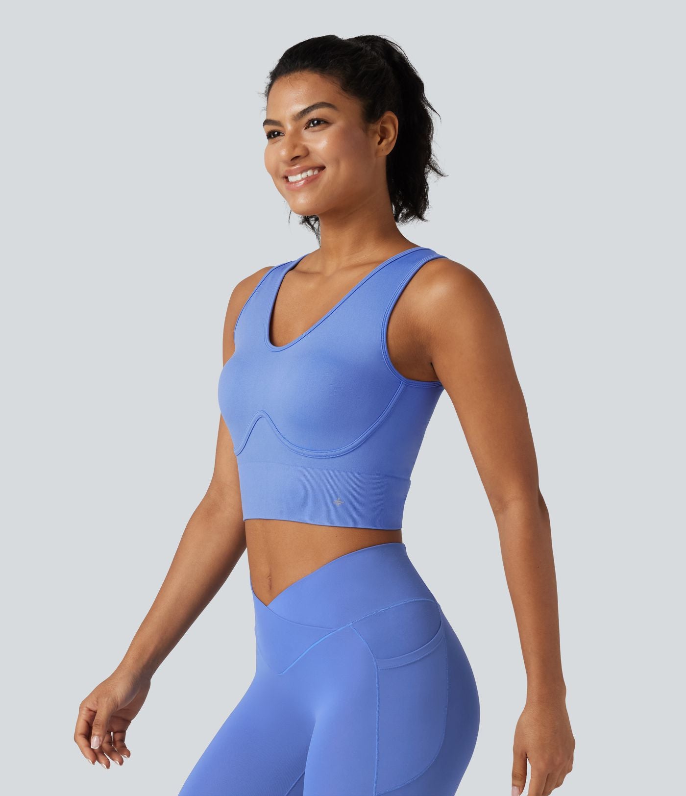 OneForm Seamless Flow Débardeur de yoga court col V avec brassière intégrée et laçage