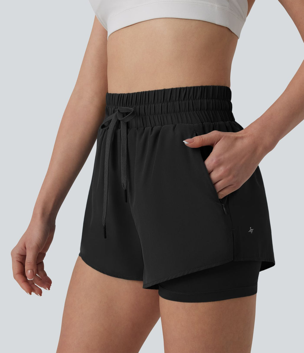 Short running 2-en-1 taille haute avec cordon de serrage et poches
