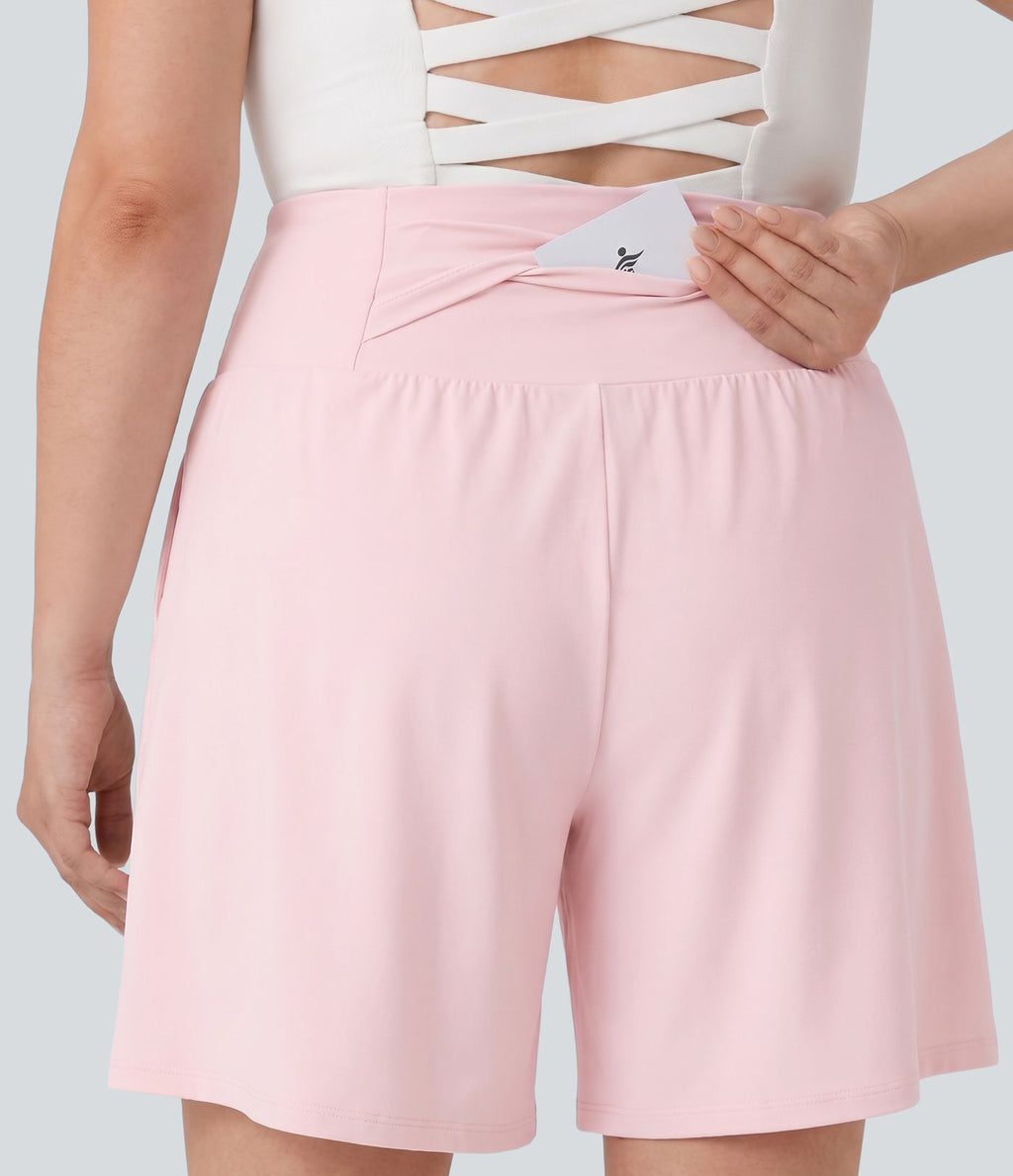 Bermuda de yoga grande taille SoftlyZero™ Airy taille haute effet frais InstantCool avec poches