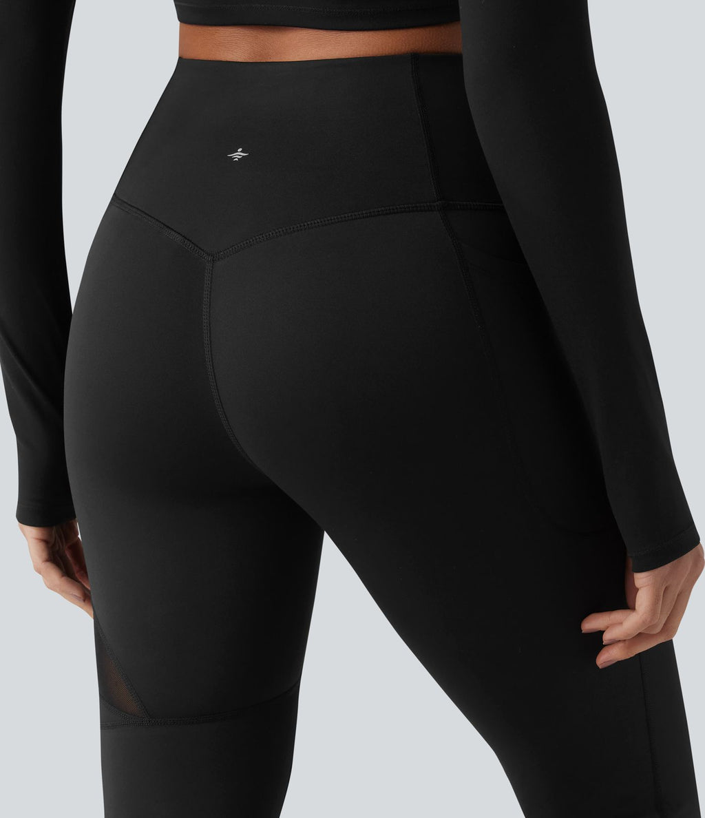 Legging évasé casual en maille respirante ventre plat taille haute avec poche