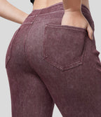 Halara Flex™ Legging Casual 7/8 Grande Taille en Denim Tricot Extensible Coloré à Taille Haute avec Poches Latérales Arrière