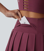 Breezeful™ Jupe de danse mini 2-en-1 croisée taille haute plissée ourlet asymétrique avec poches, séchage rapide