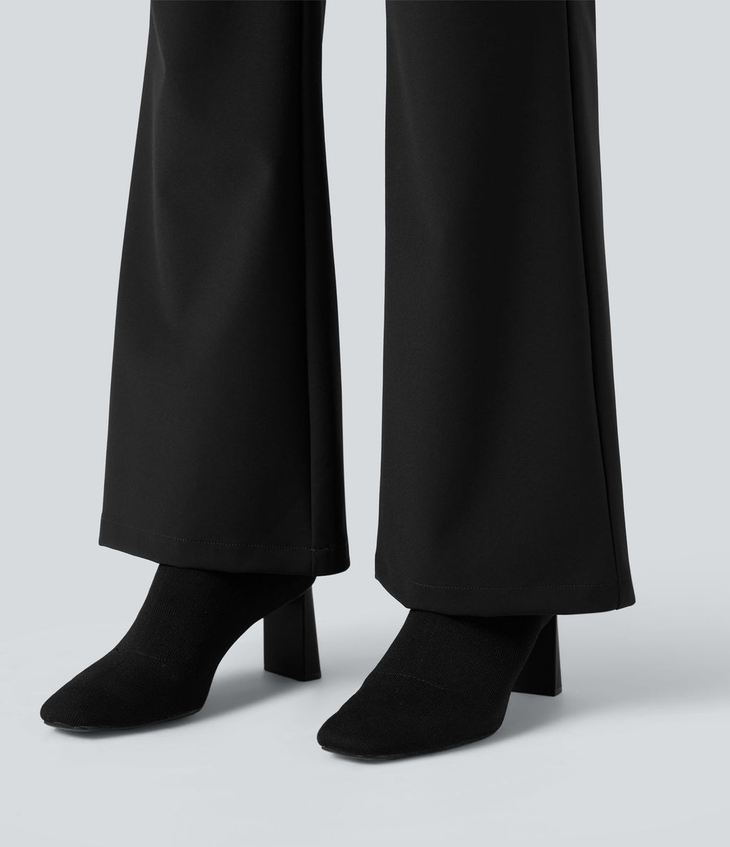 Pantalon tailleur évasé taille haute avec poches