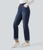 Jean décontracté Halara Flex™ ajusté taille haute ourlet retroussé avec poches
