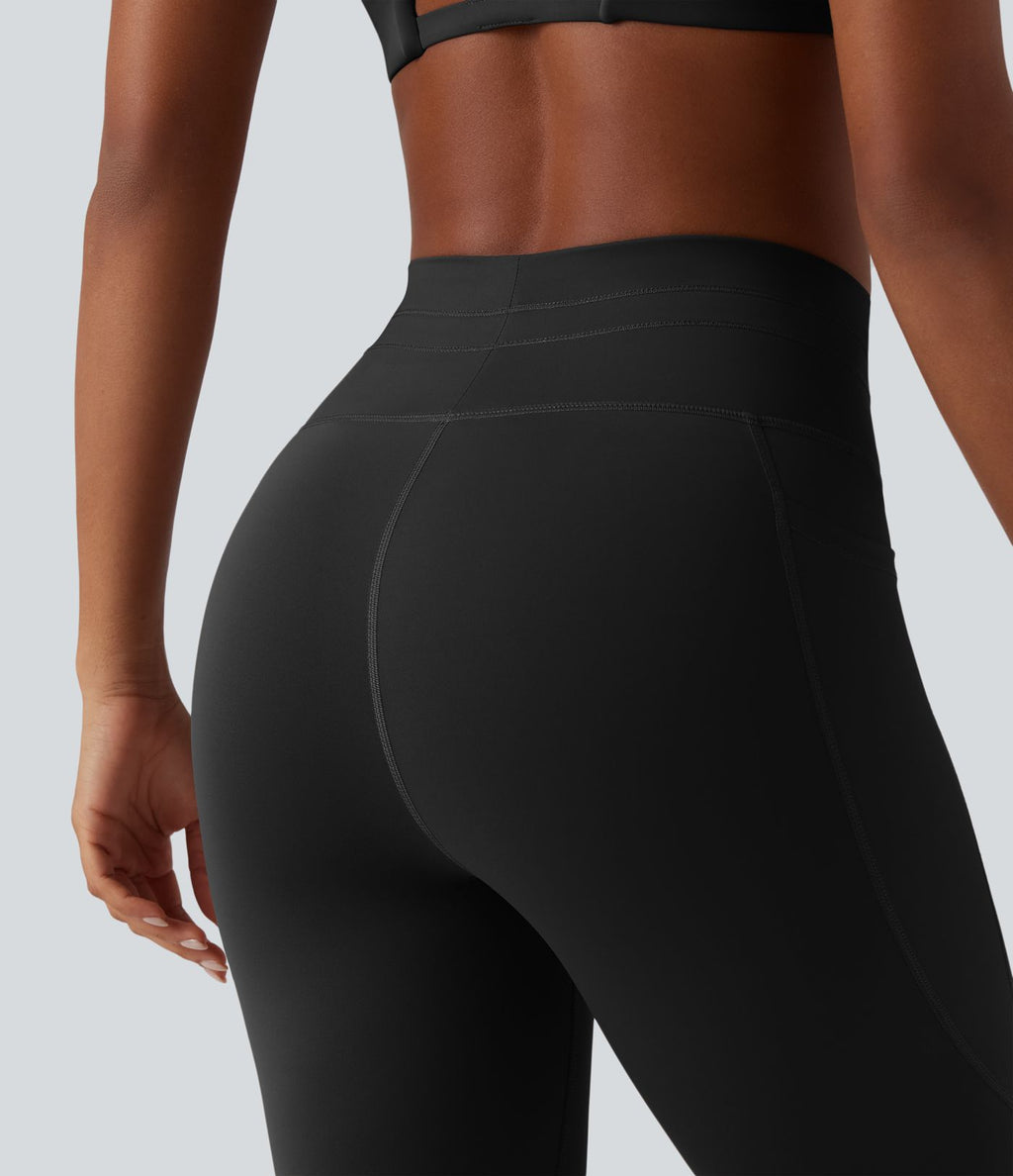 Legging 7/8 de yoga taille haute avec cordon de serrage uni et poches