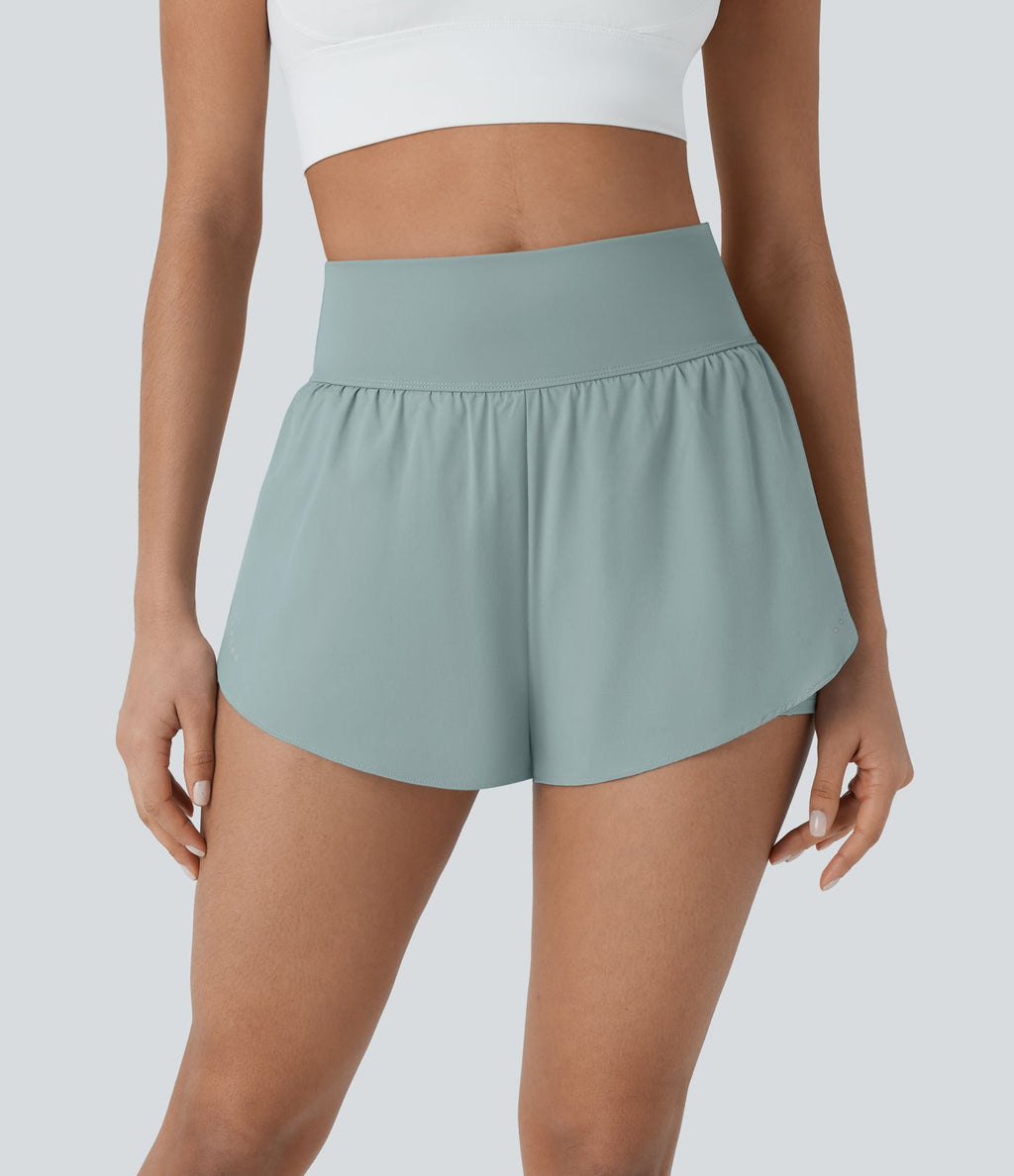 Softlyzero™ QuickDry Short de course à pied 2-en-1 taille haute à ourlet croisé avec pois réfléchissants et poches latérales