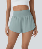 Softlyzero™ QuickDry Short de course à pied 2-en-1 taille haute à ourlet croisé avec pois réfléchissants et poches latérales