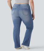Jean décontracté grande taille évasé taille haute Halara Flex™ effet délavé avec multiples poches