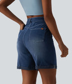 Halara Flex™ Short casual en jean skinny gainant taille haute à ourlet retroussé avec poches
