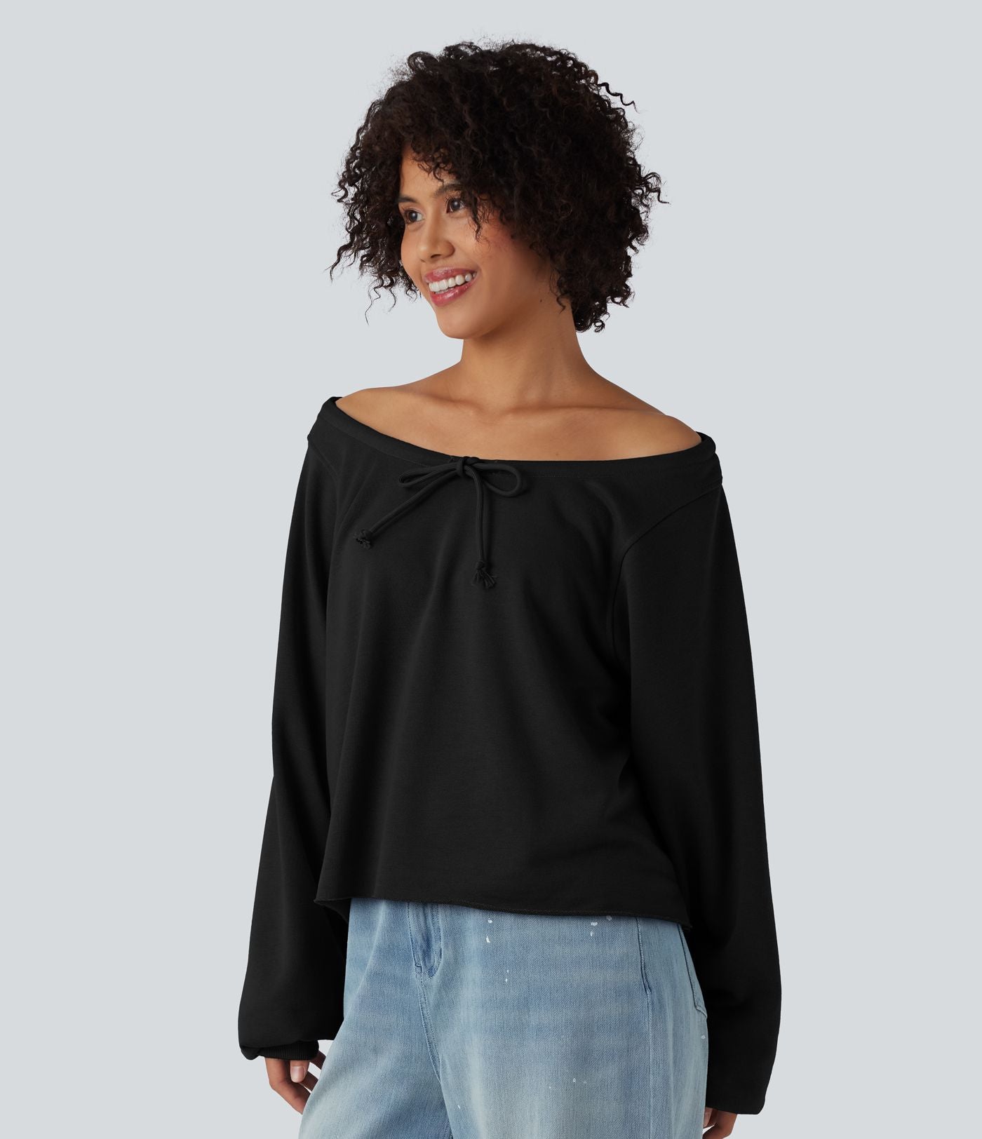 Sweat décontracté épaules dénudées manches longues