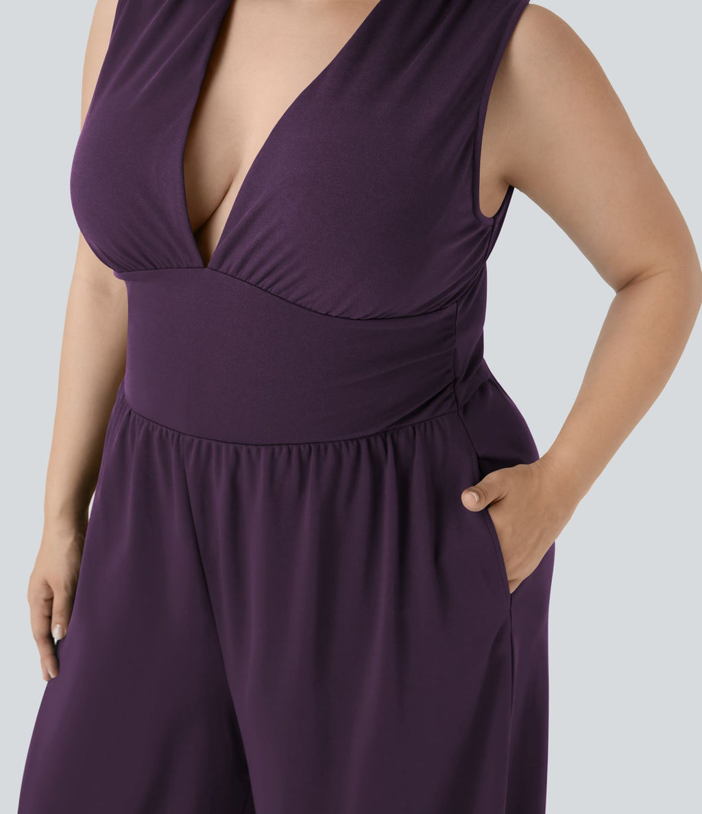 Combinaison grande taille col V sans manches avec poches - Édition Easy Peasy