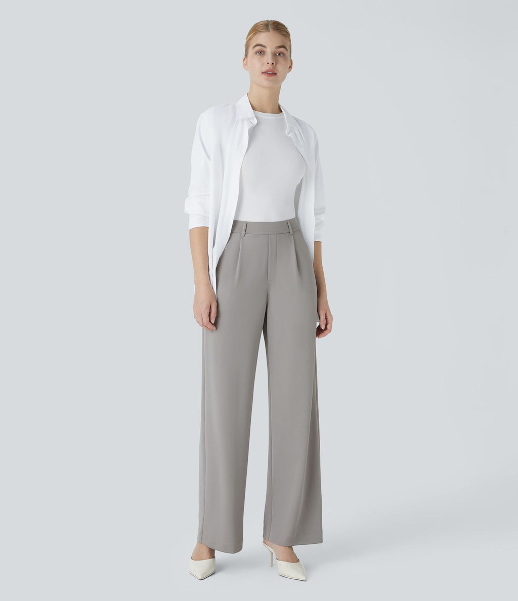 Halara Flex™ Pantalon Tailleur Droit à Taille Haute avec Pli Poches Latérales en Crêpe