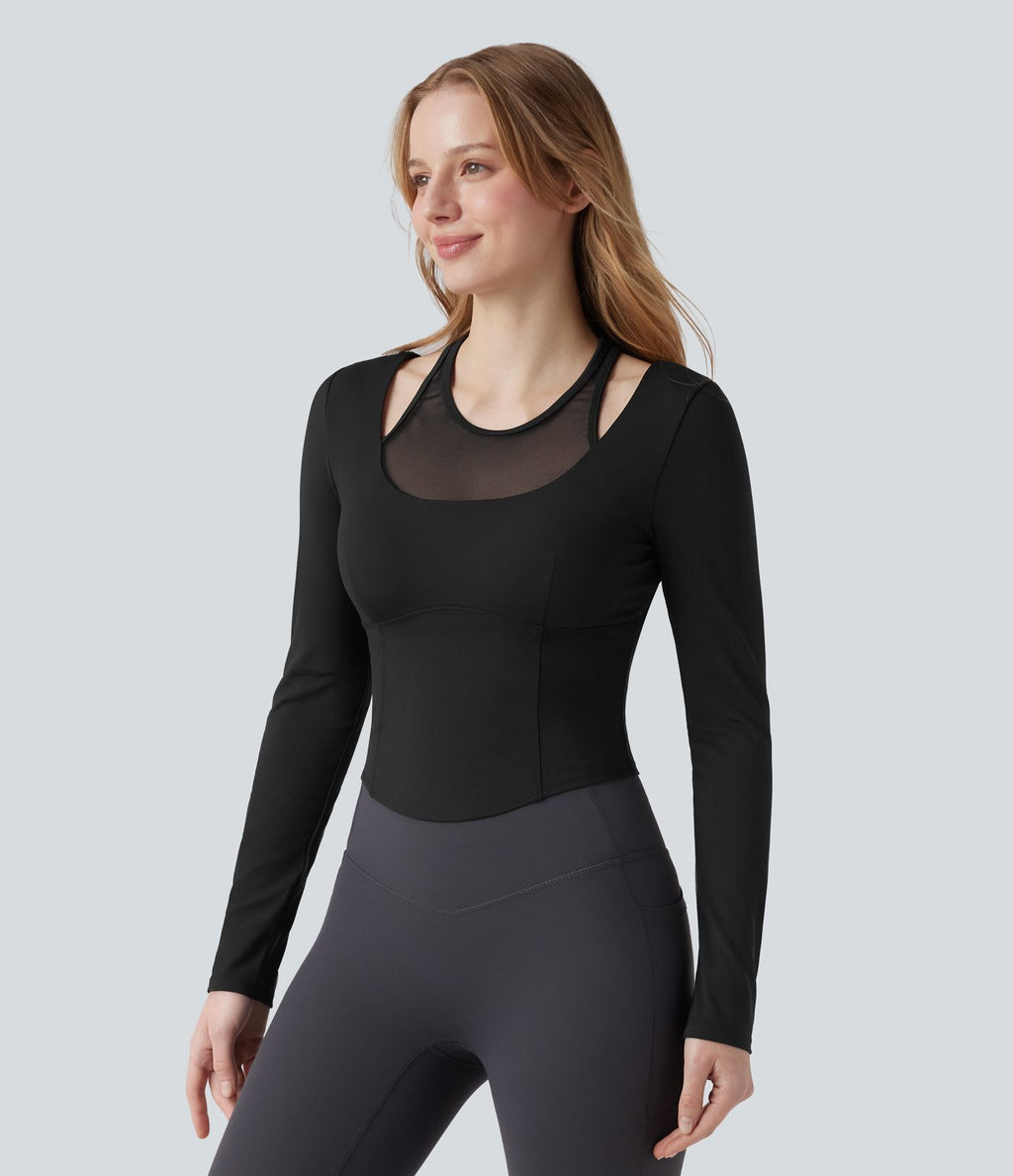 Haut de sport de yoga SoftlyZero™ Plush effet push-up mesh contrastant manches longues