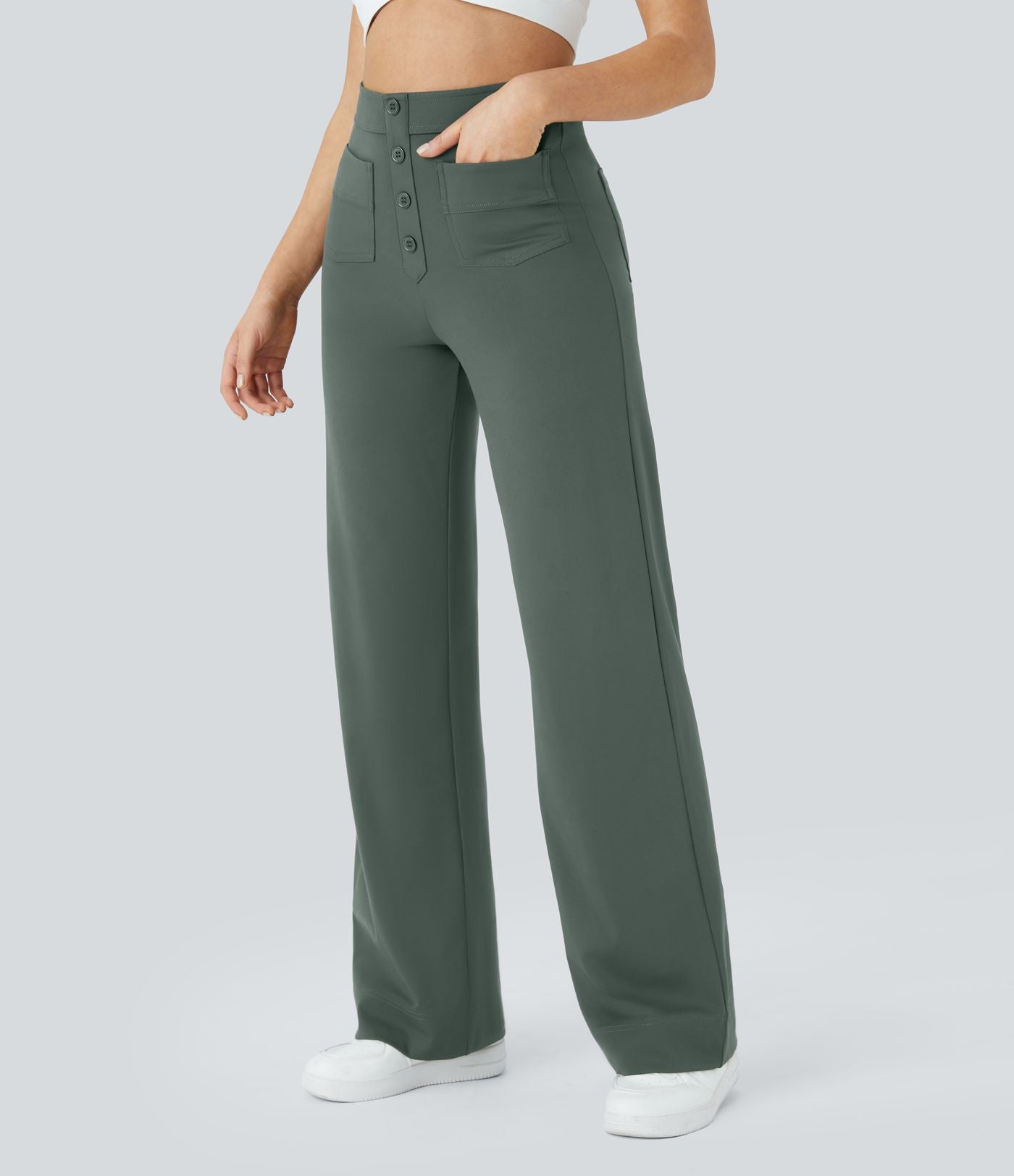 Pantalon taille haute coupe droite DayStretch avec poches