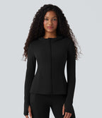 Veste SoftlyZero™ à capuche manches longues avec trous pouces détails plissés et poches-UPF50+