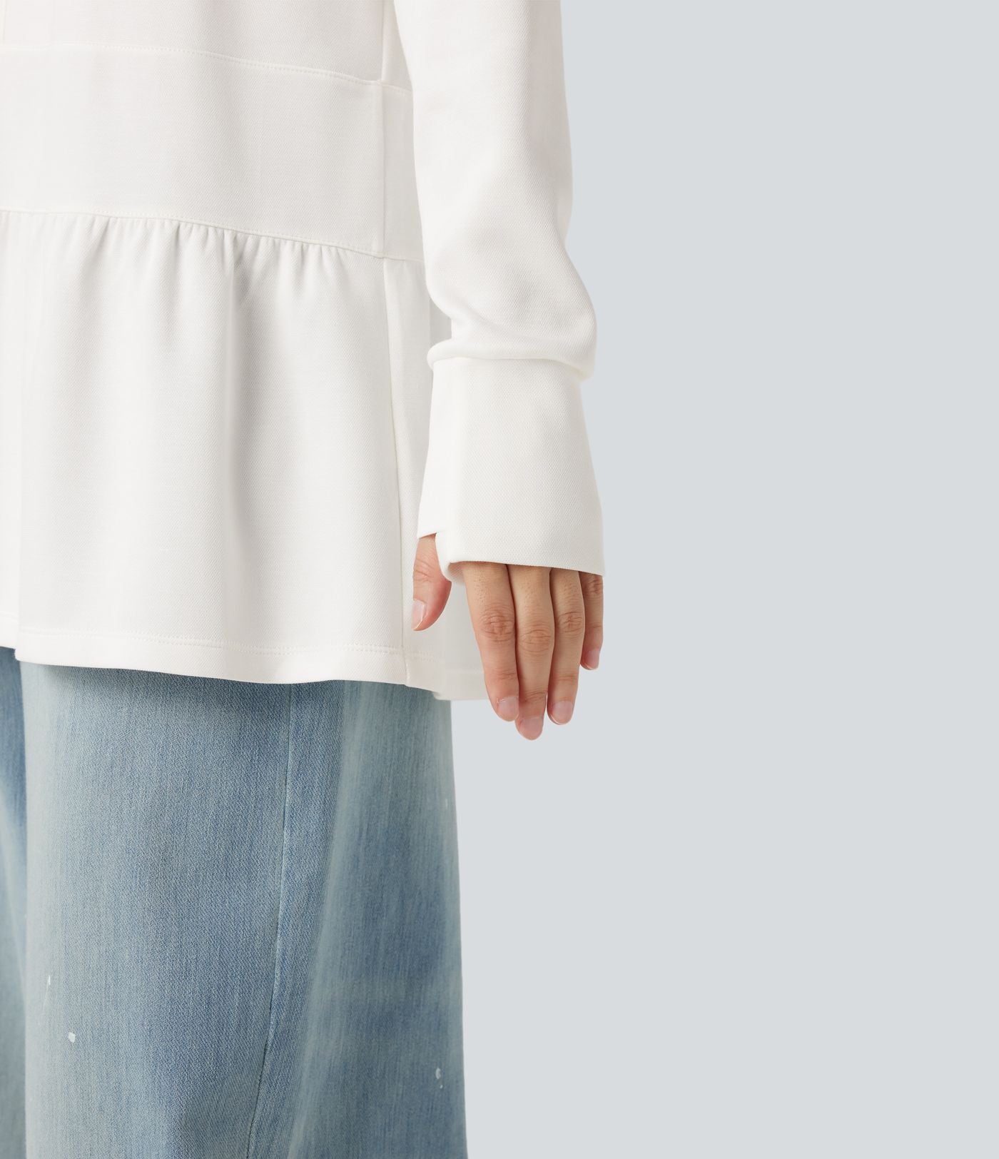 Sweat-shirt col rond volants manches longues avec trous pouces