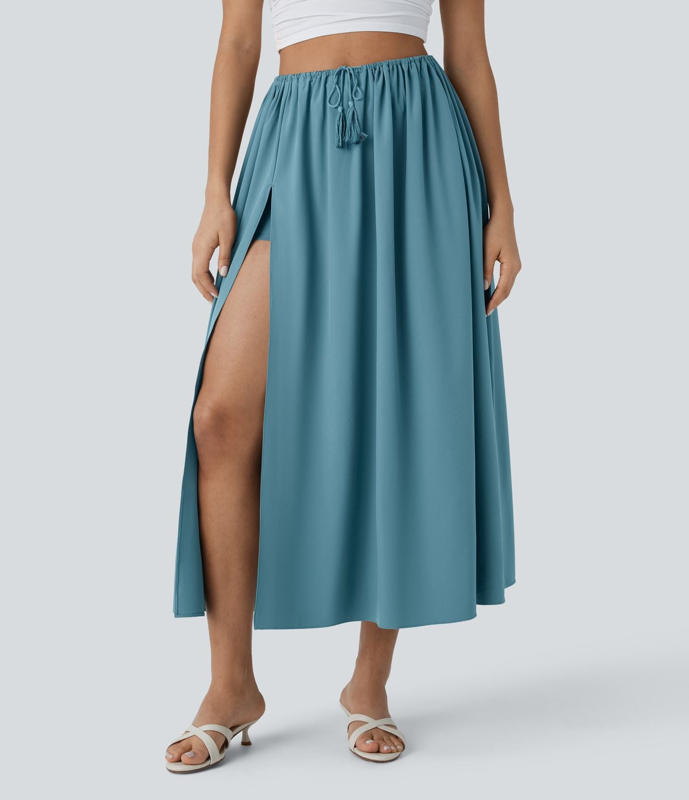 Jupe midi fluide fendue de plage 2 pièces taille haute à séchage rapide Breezeful™ avec cordon de serrage