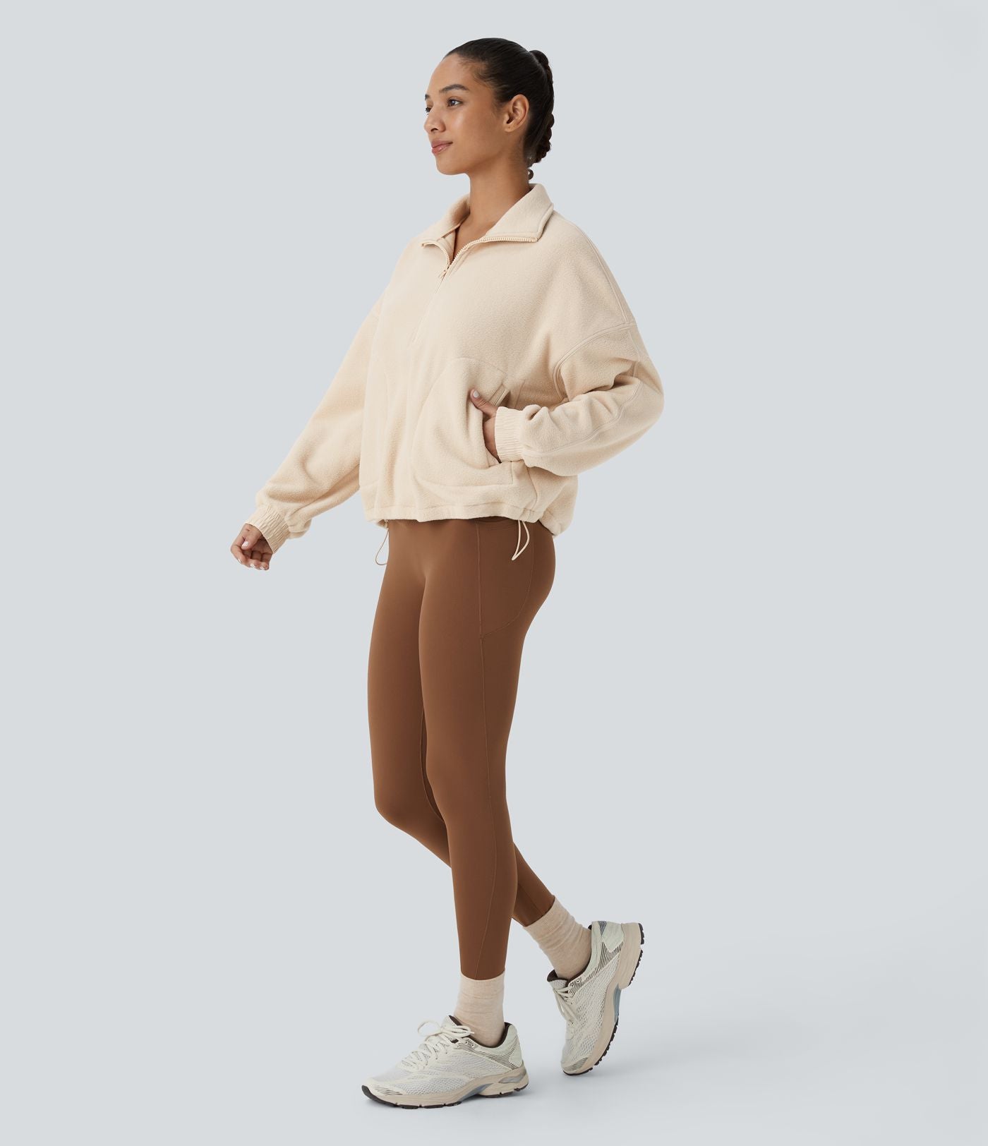 Sweat-shirt de randonnée en polaire avec col et demi-zip