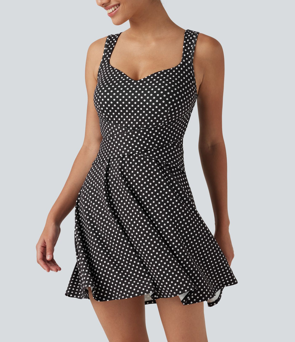 Robe sport de tennis mini 2-en-1 à pois avec brassière intégrée et poches - Édition Easy Peasy