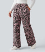 Pantalon léopard ample décontracté velours côtelé imprimé taille haute avec poches