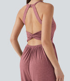 Combinaison décontractée dos nu torsadée large fluide avec brassière intégrée et poches - Easy Peasy Edition
