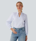 Blouse décontractée col V asymétrique imprimé rayé
