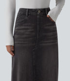 Jupe en jean longue décontractée délavée à rayures taille haute Halara Flex™ avec poches