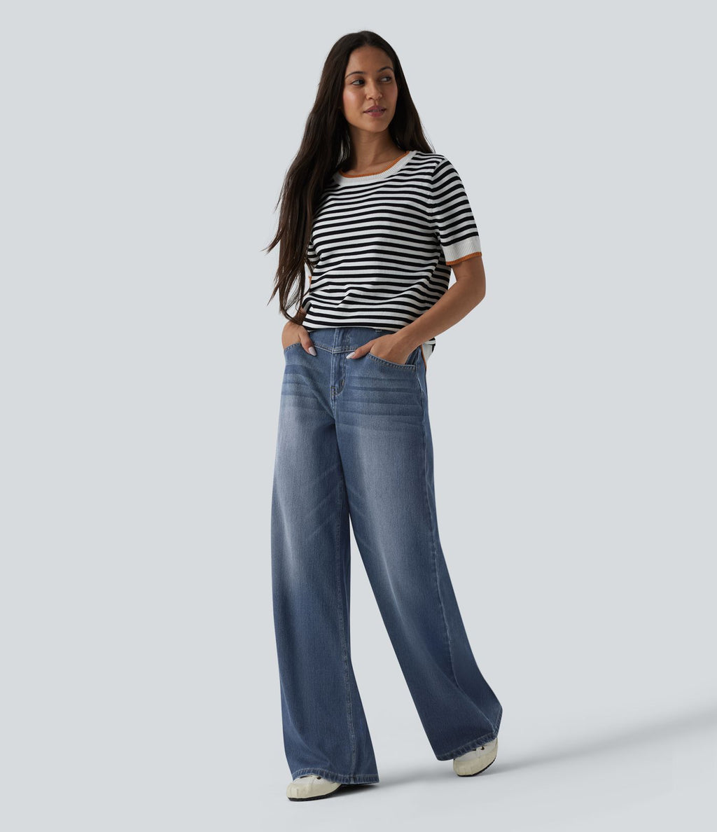 Jean Halara Flex™ délavé décontracté, taille haute coupe jambe large avec poches