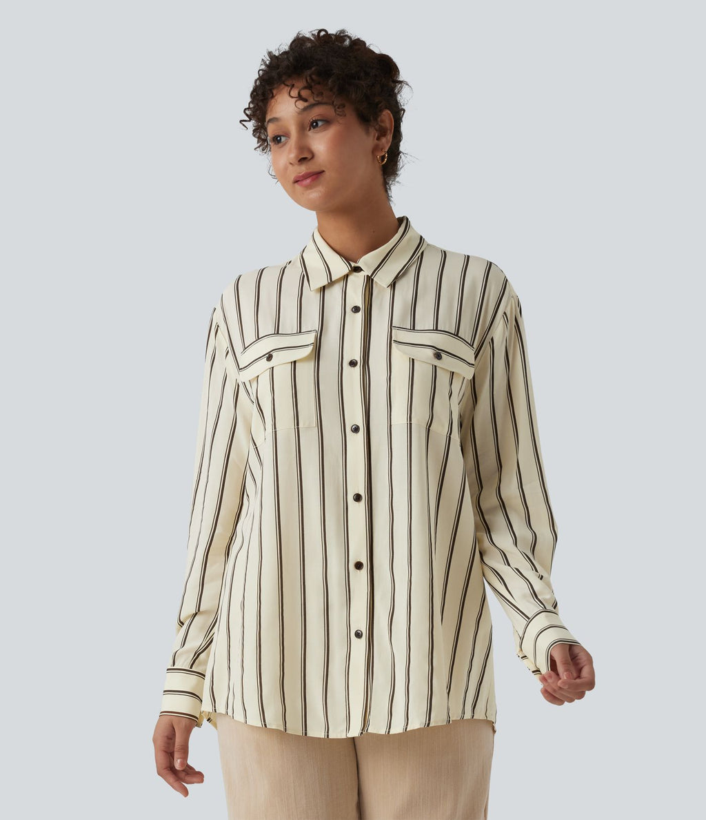 Chemise décontractée à rayures manches longues avec poches