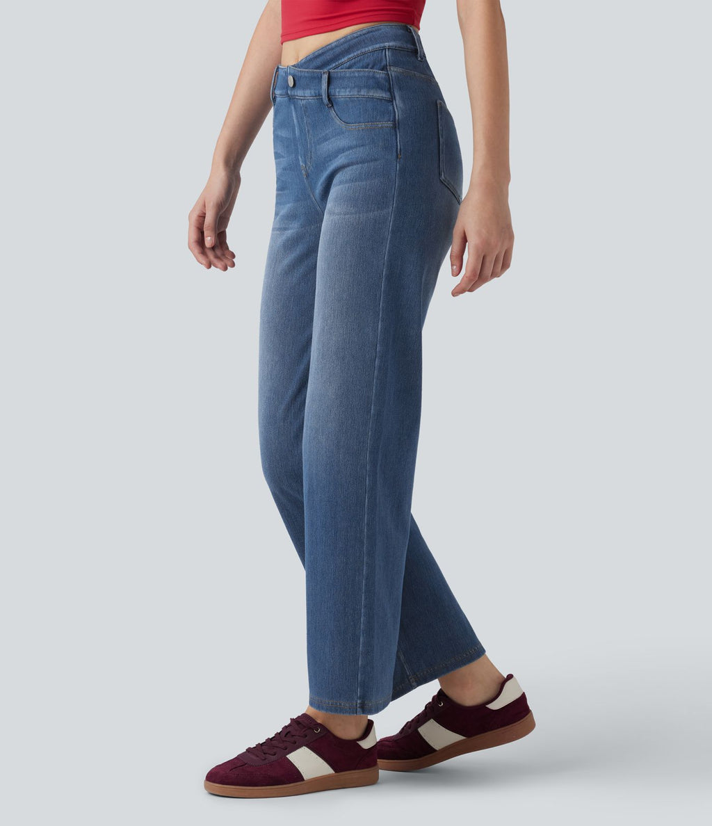 Jean droit Halara Flex™ taille mi-haute croisé gainant avec poches