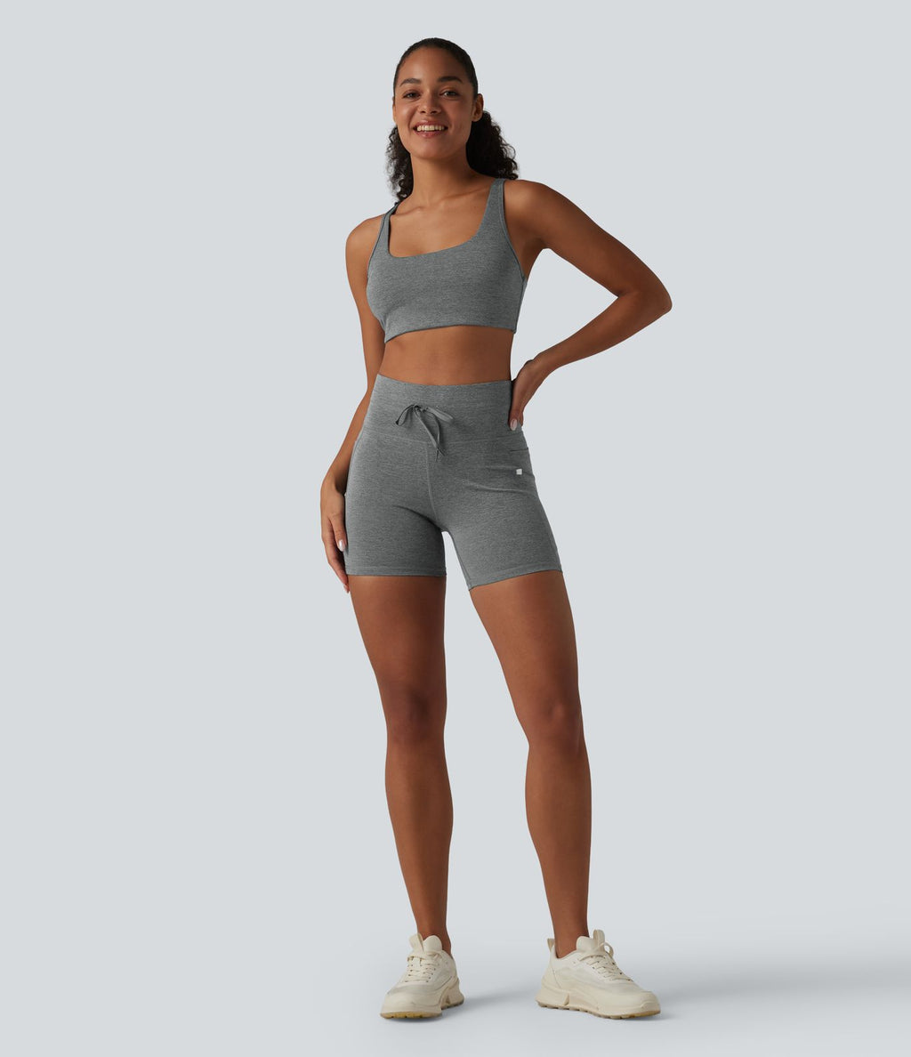 Short cycliste de yoga Halara UltraSculpt™ chiné, taille haute, cordon de serrage, séchage rapide, 12,5 cm, avec poches