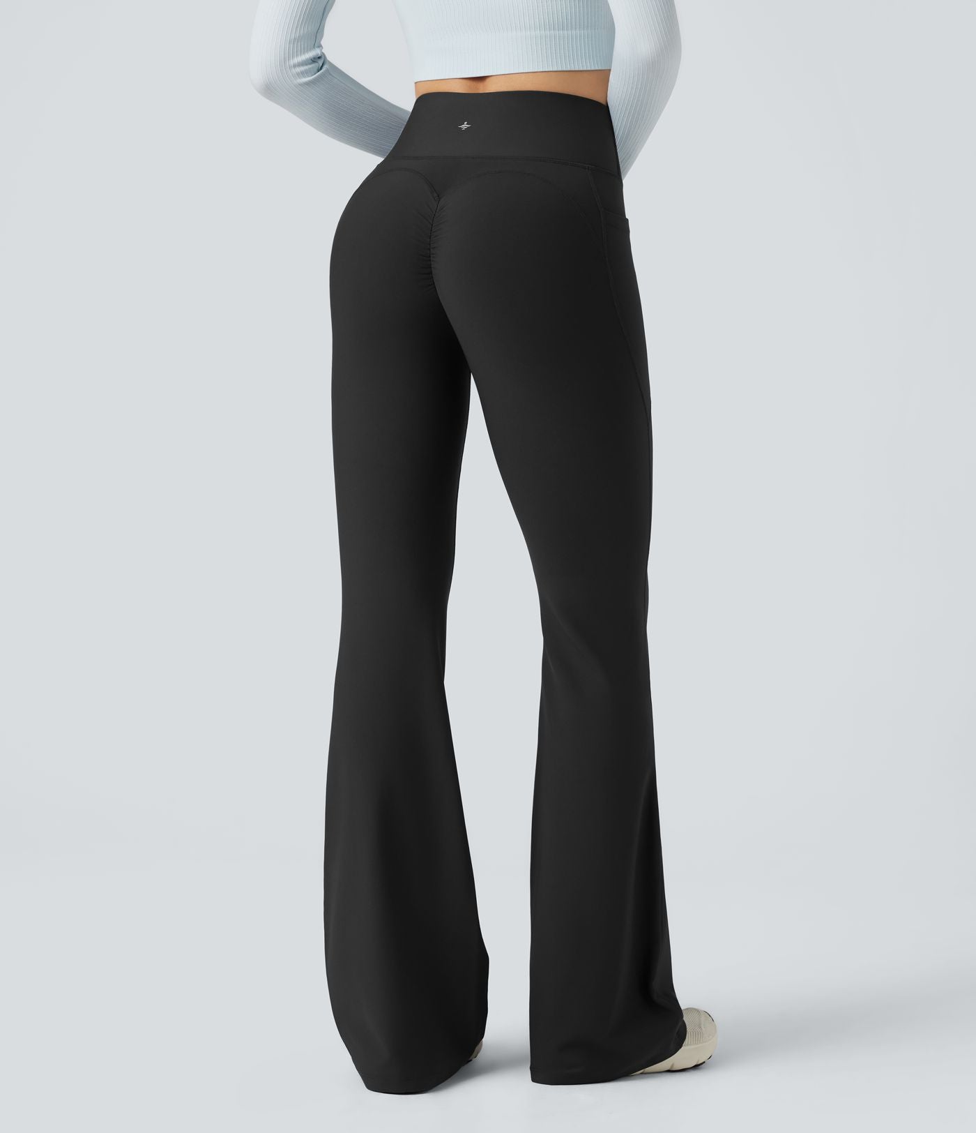 Pantalon de yoga évasé thermique en polaire froncée, taille haute, avec poches