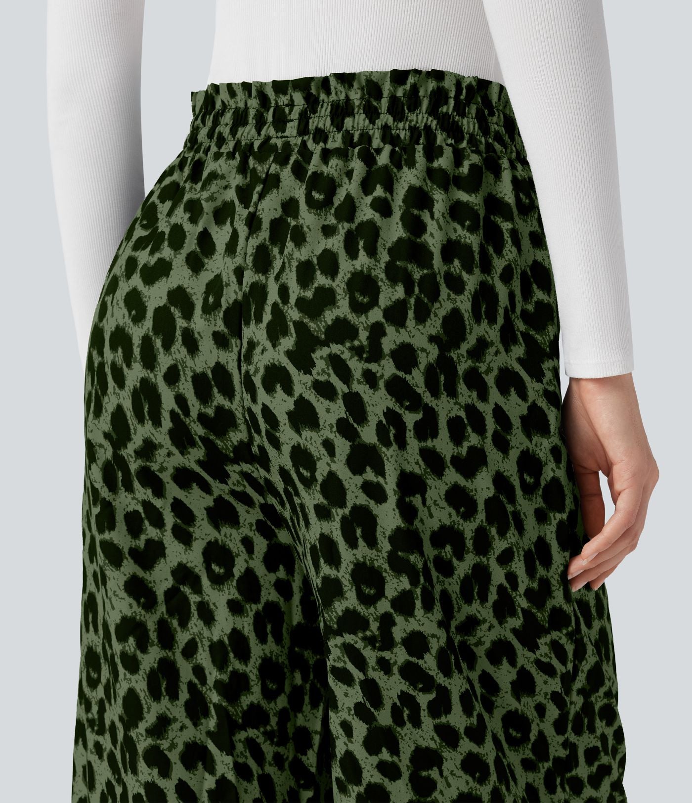 Pantalon large et fluide à imprimé léopard, taille haute avec cordon de serrage et poches latérales