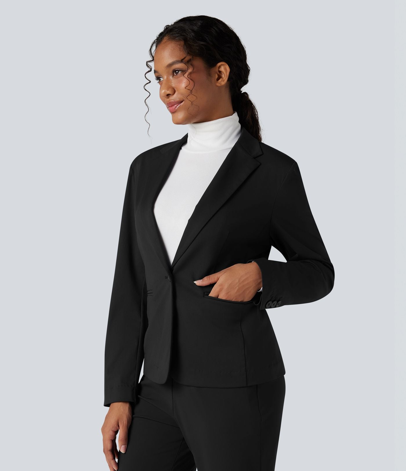 Blazer de travail ajusté col cranté infroissable à manches longues Halara Flex™ Suit avec poches