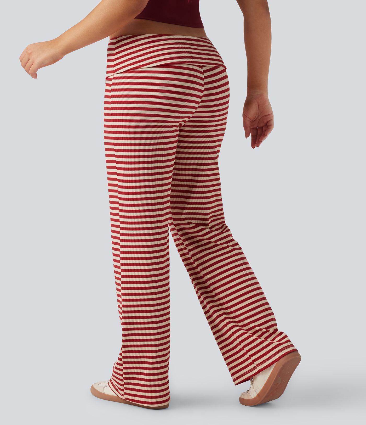 Pantalon évasé rayé taille basse à rabat