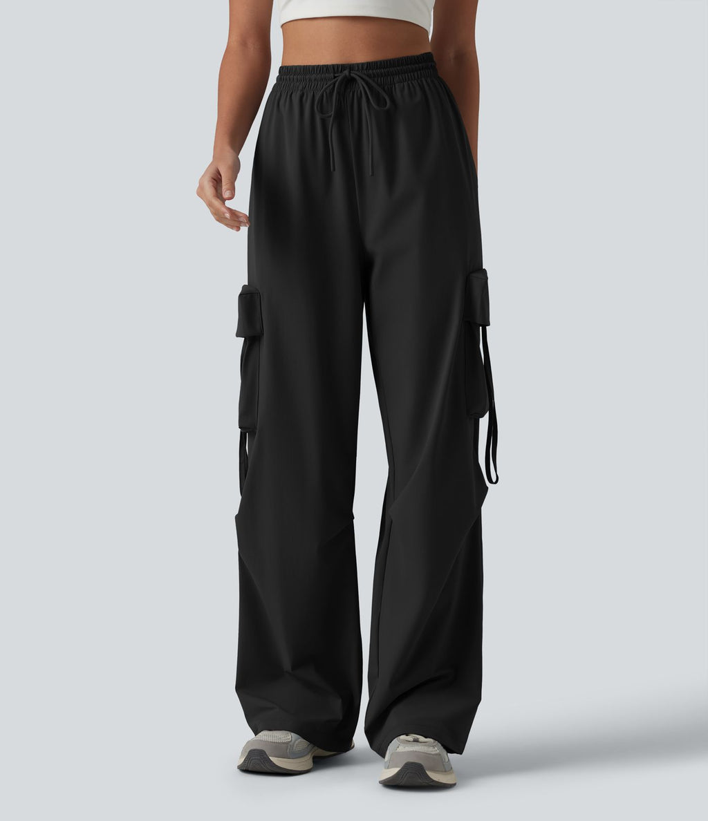 Pantalon cargo droit de sport taille haute effet frais InstantCool à séchage rapide, cordon de serrage et poches, protection solaire UPF40+