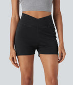 Halara Flex™  Shorts 7,5cm Denim Casual Taille Haute Poches Latérales Croisées en Maille Extensible