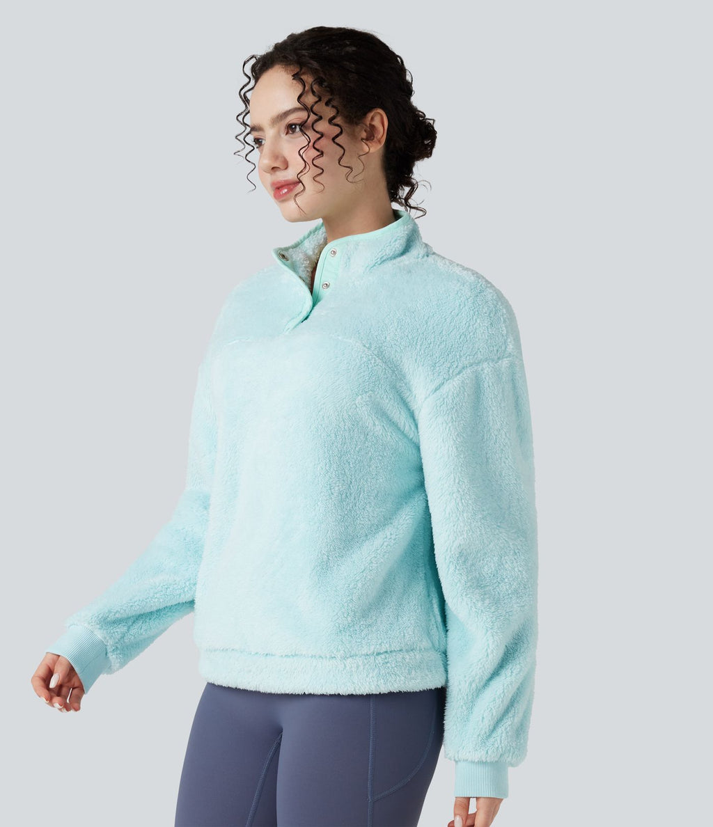 Sweat-shirt polaire col montant boutonné