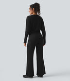 Combinaison casual côtelée maille col V manches longues - Easy Peasy