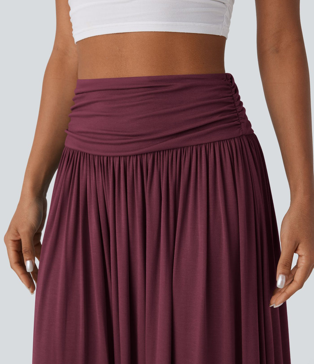 Jupe longue fluide froncée taille haute