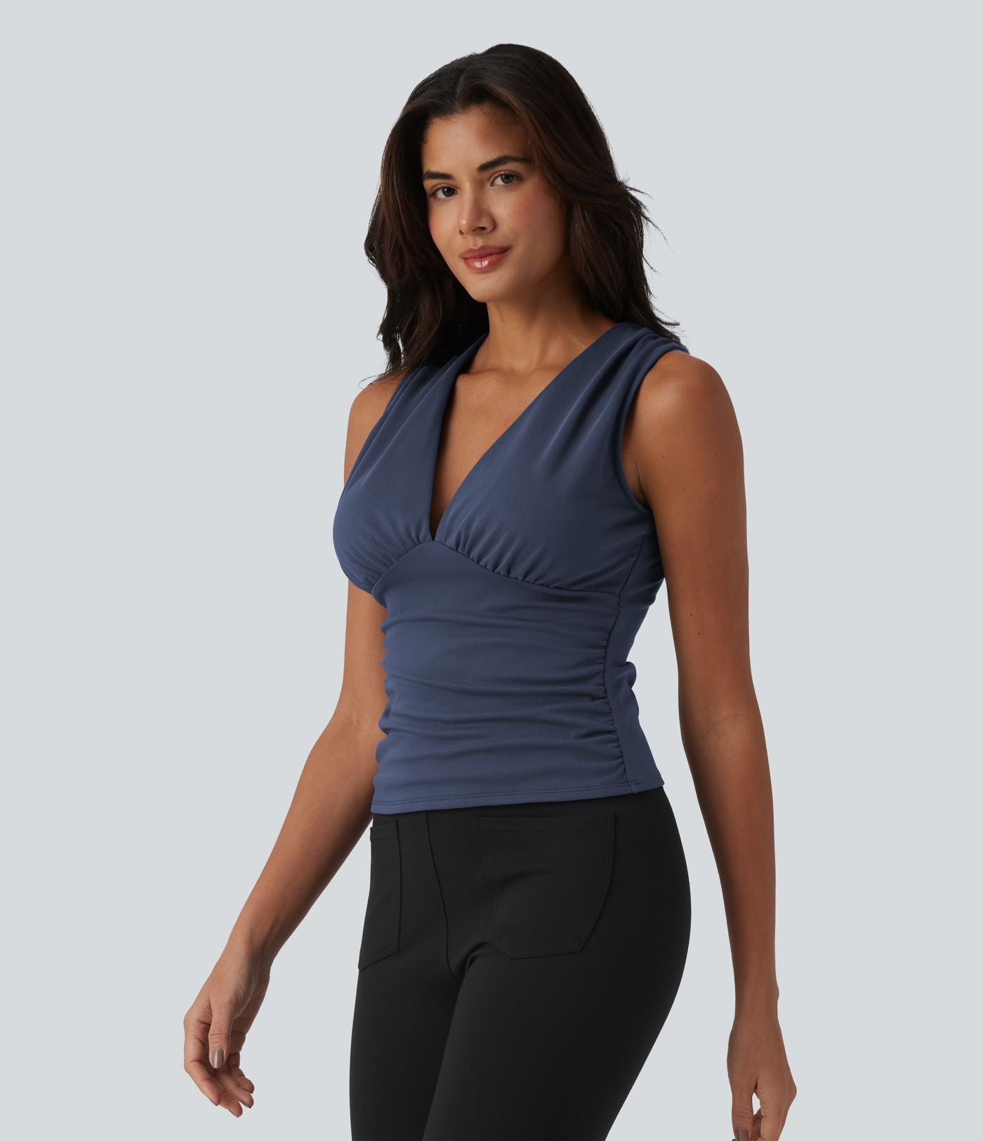 Débardeur tailleur col V avec fronces et brassière intégrée