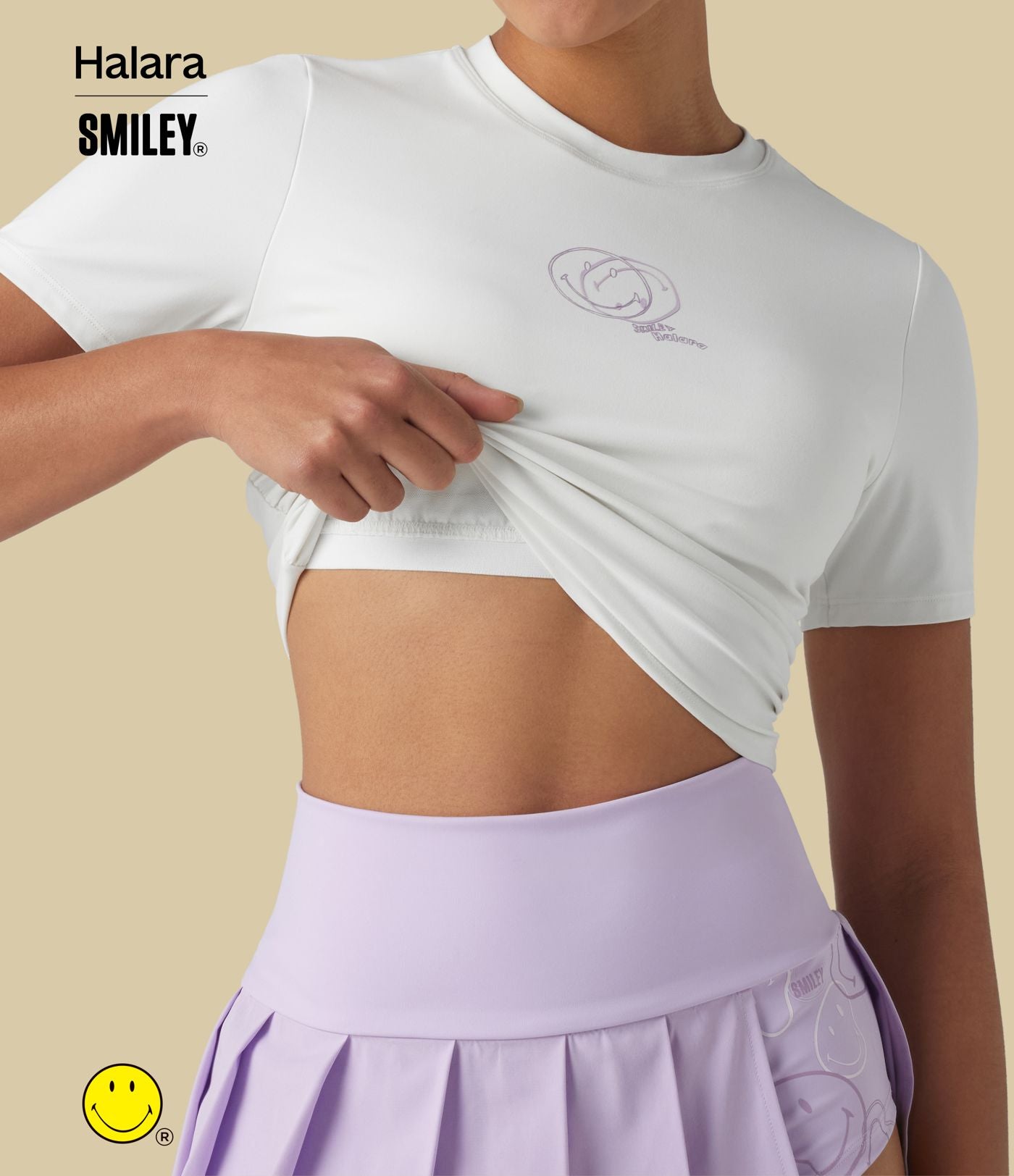 T-shirt casual cropped ajusté froncé Halara X Smiley® Halara UltraSculpt™ col rond à manches courtes