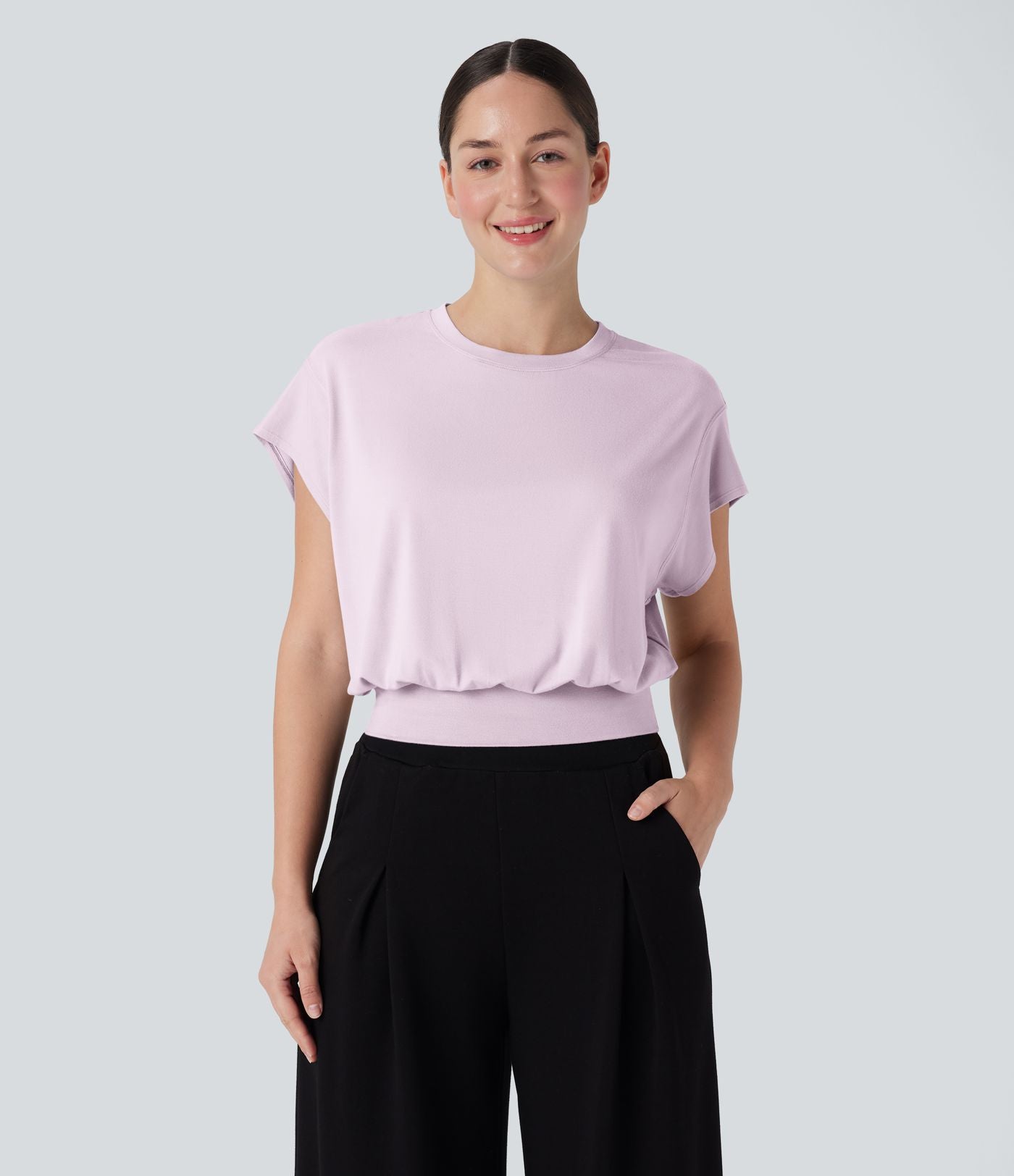 T-shirt de travail à col rond et manches chauve-souris courtes