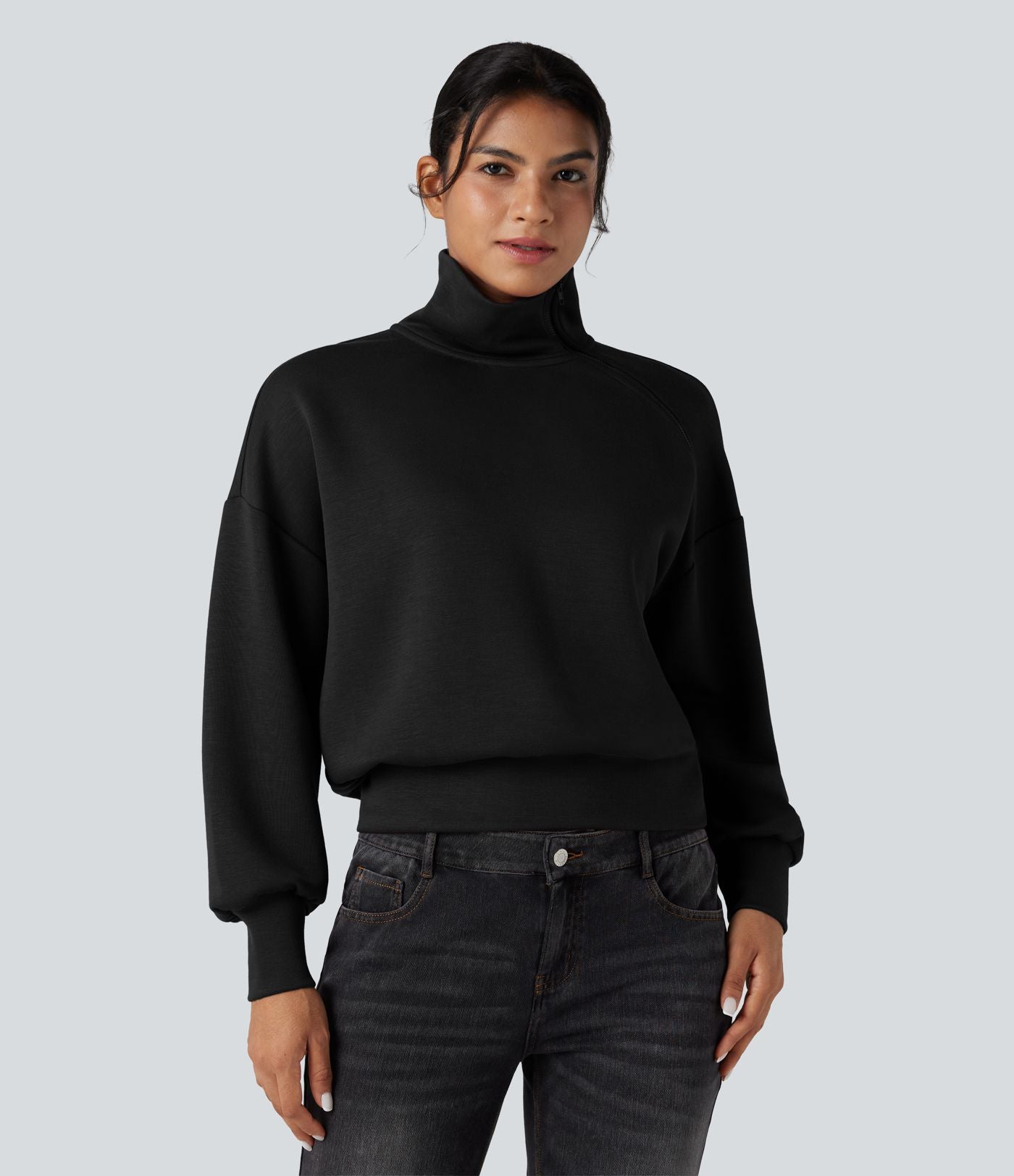 Sweat-shirt oversize SpacerTek™ col tunnel et demi-fermeture éclair