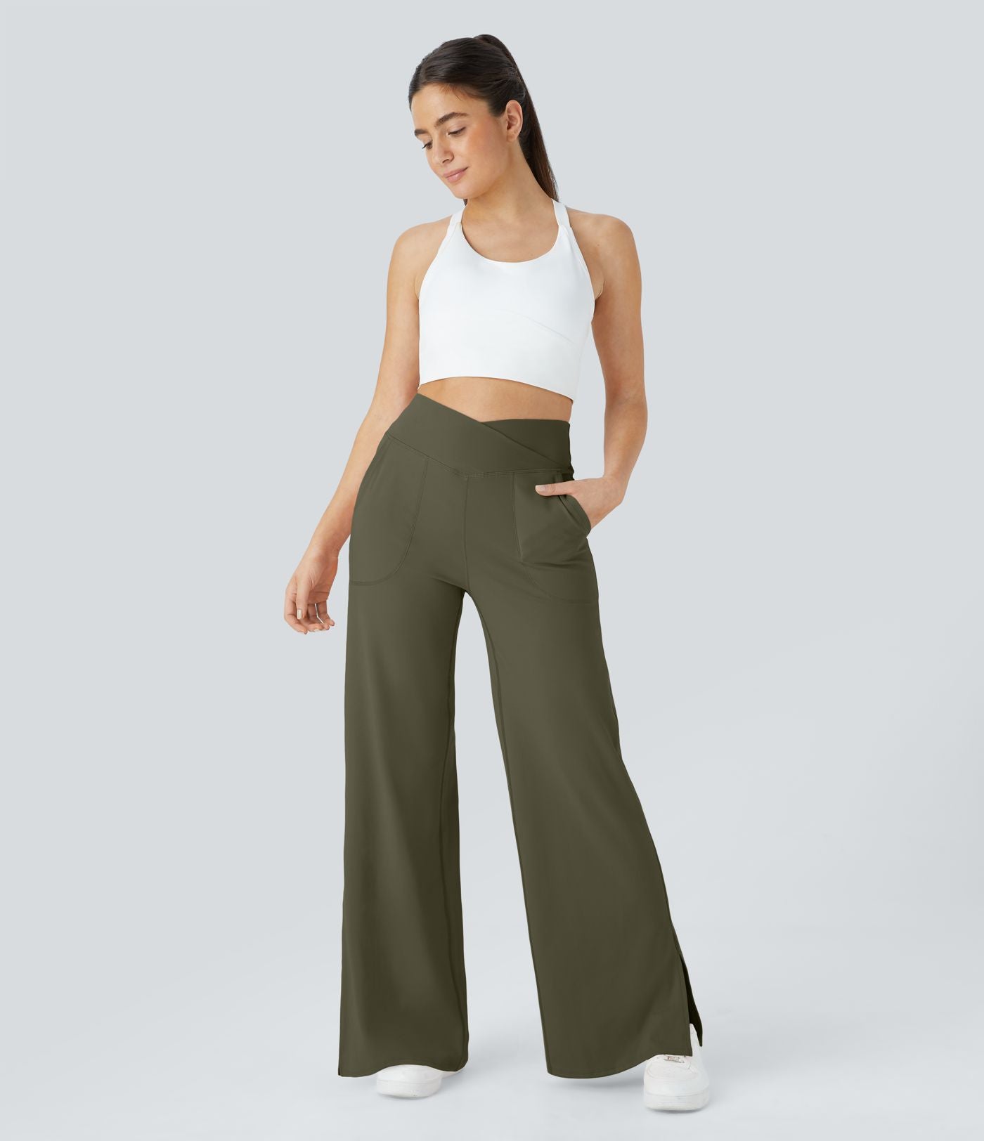 Pantalon yoga large croisé avec ourlet et poches DayStretch - Smile