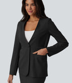 Blazer buerau manches longues en mélange de lin avec poches