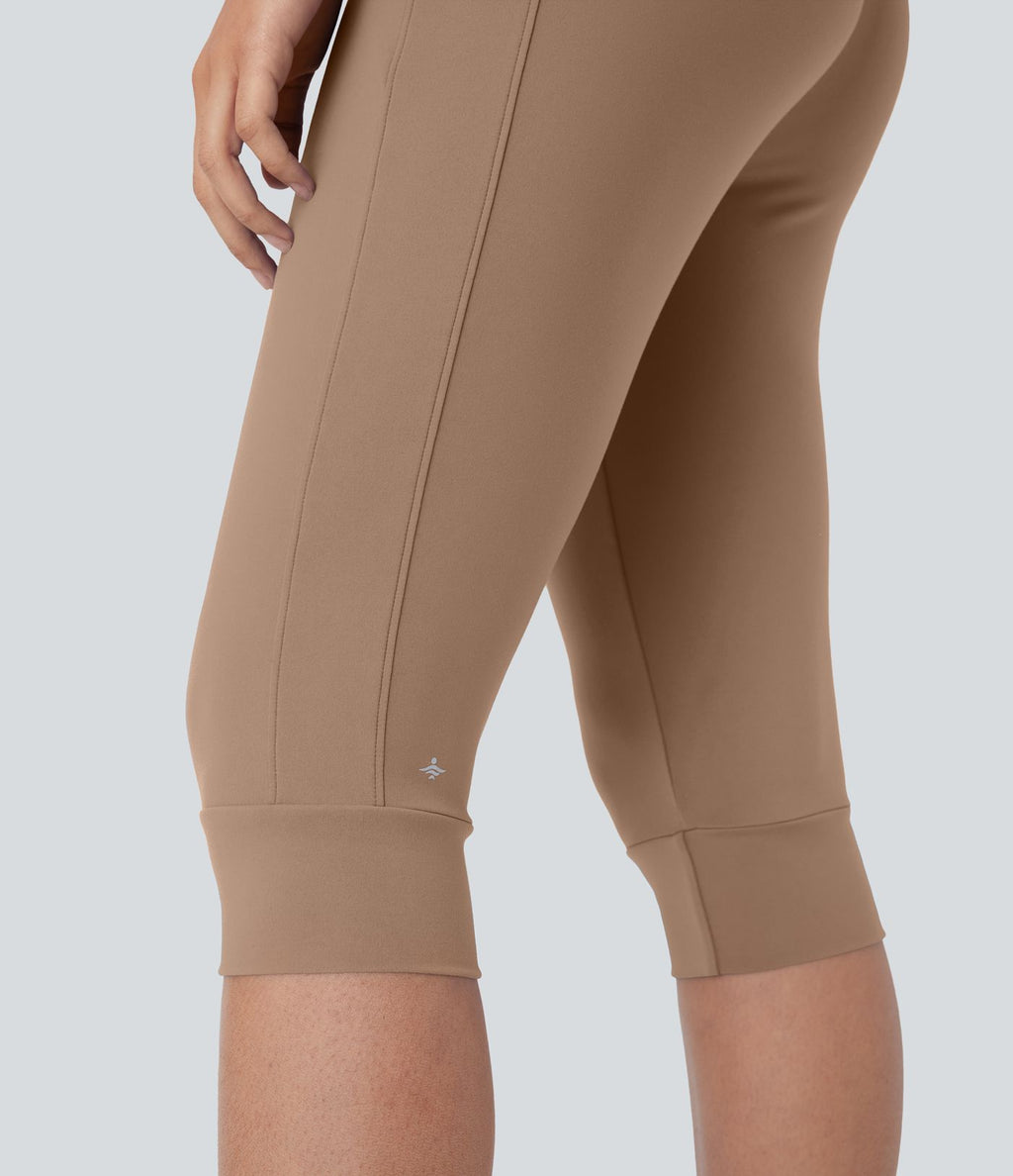 Pantalon corsaire jogging de yoga Softlyzero™ moelleux, taille haute à cordon avec poches latérales