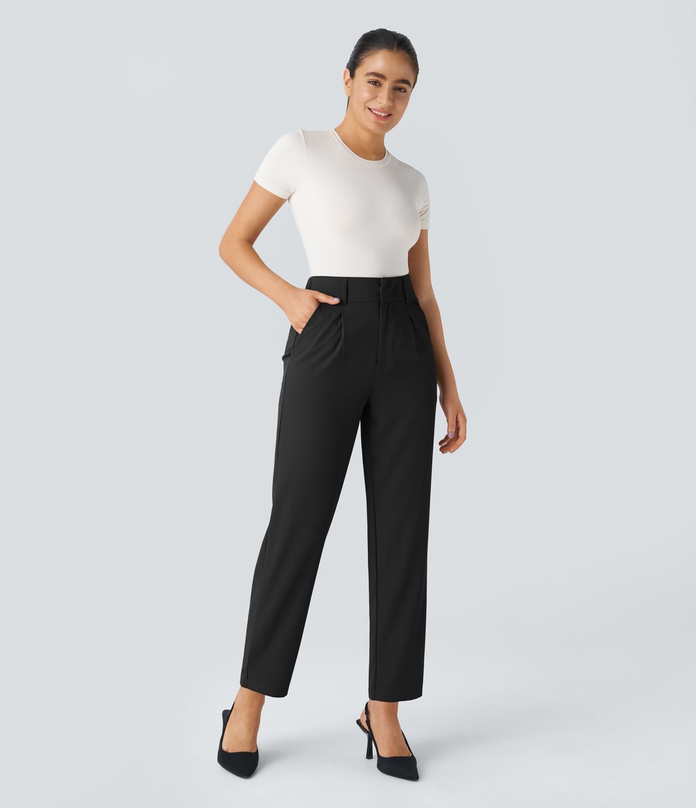Pantalon tailleur Halara Flex™ fuselé uni, taille haute, avec poches
